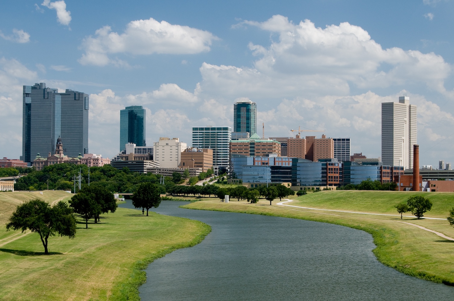 Beautiful,Downtown,Fort,Worth,,Texas,Skyline,On,A,Sunny,Afternoon. Beautiful downtown Fort Worth, Texas skyline on a sunny afternoon.